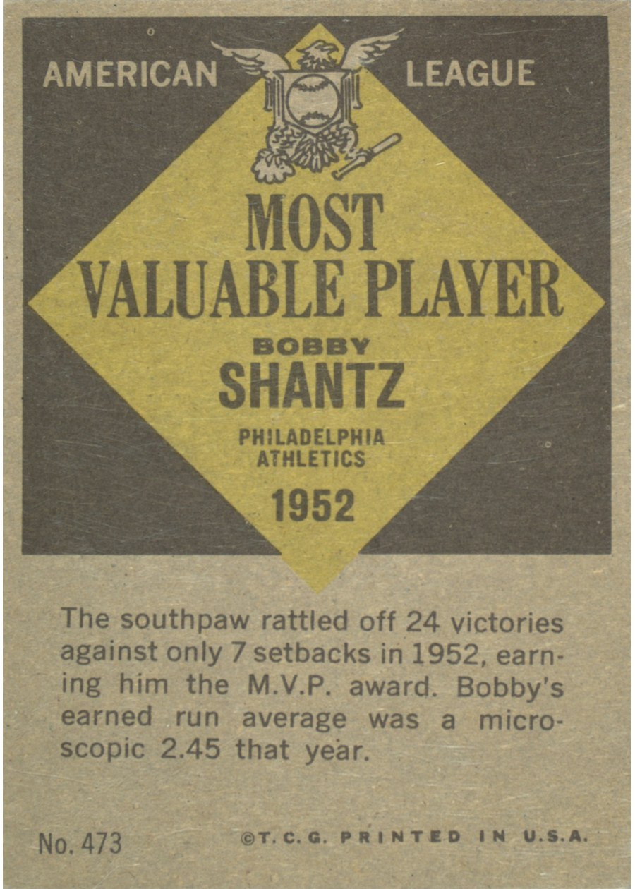 1961 Topps #473 Bobby Shantz card back