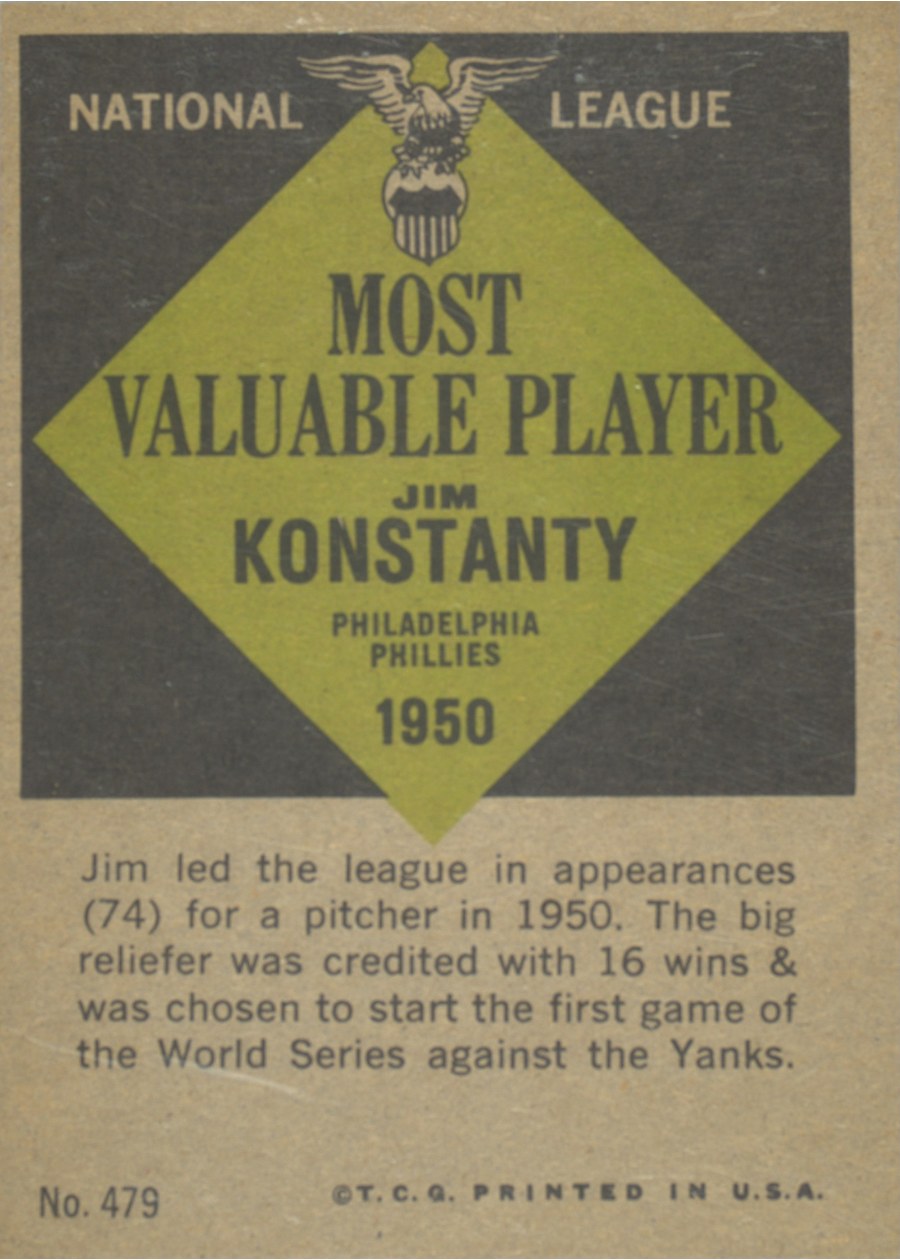 1961 Topps #479 Jim Konstanty card back