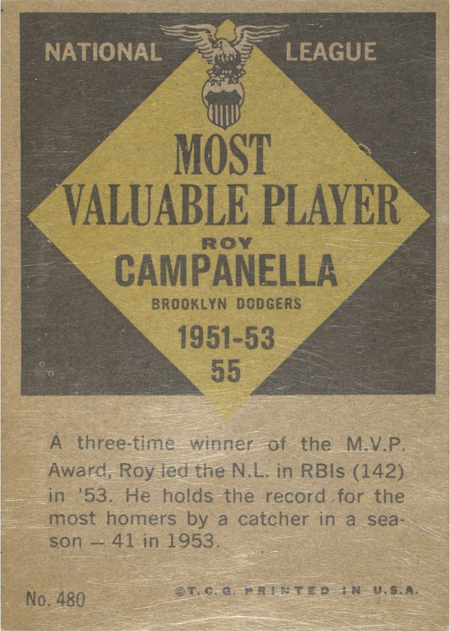 1961 Topps #480 Roy Campanella card back