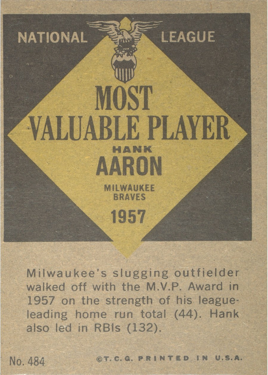 1961 Topps #484 Hank Aaron card back