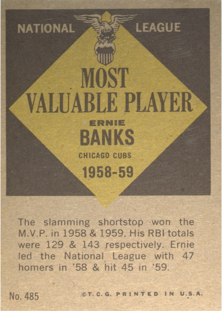 1961 Topps #485 Ernie Banks card back