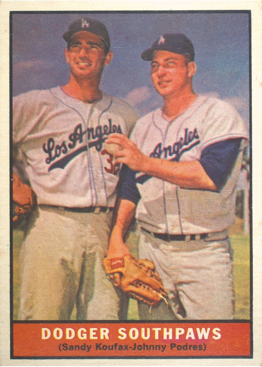1961 Topps #207 Dodger Southpaws, Los Angeles Dodgers