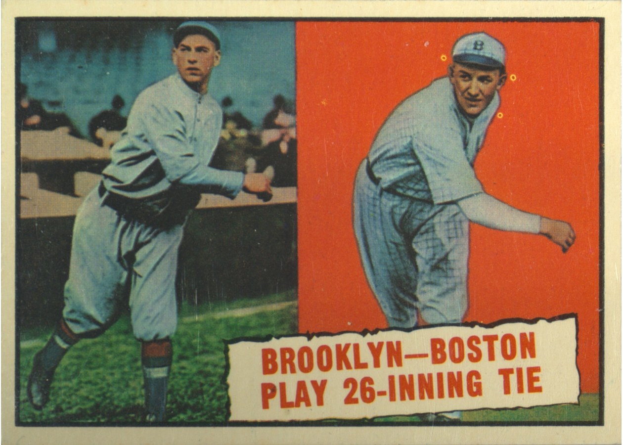 1961 Topps #403 Brooklyn-Boston Play 26 Inning Tie