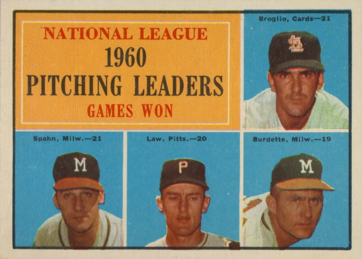 1961 Topps #47 National League 1960 Pitching Leaders Games Won