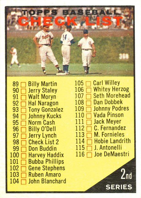 1961 Topps #98 Checklist 89-176 (2nd Series) - 98a - Red Letters