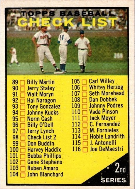 1961 Topps #98 Checklist 89-176 (2nd Series) - 98b - Yellow Letters, Black 98