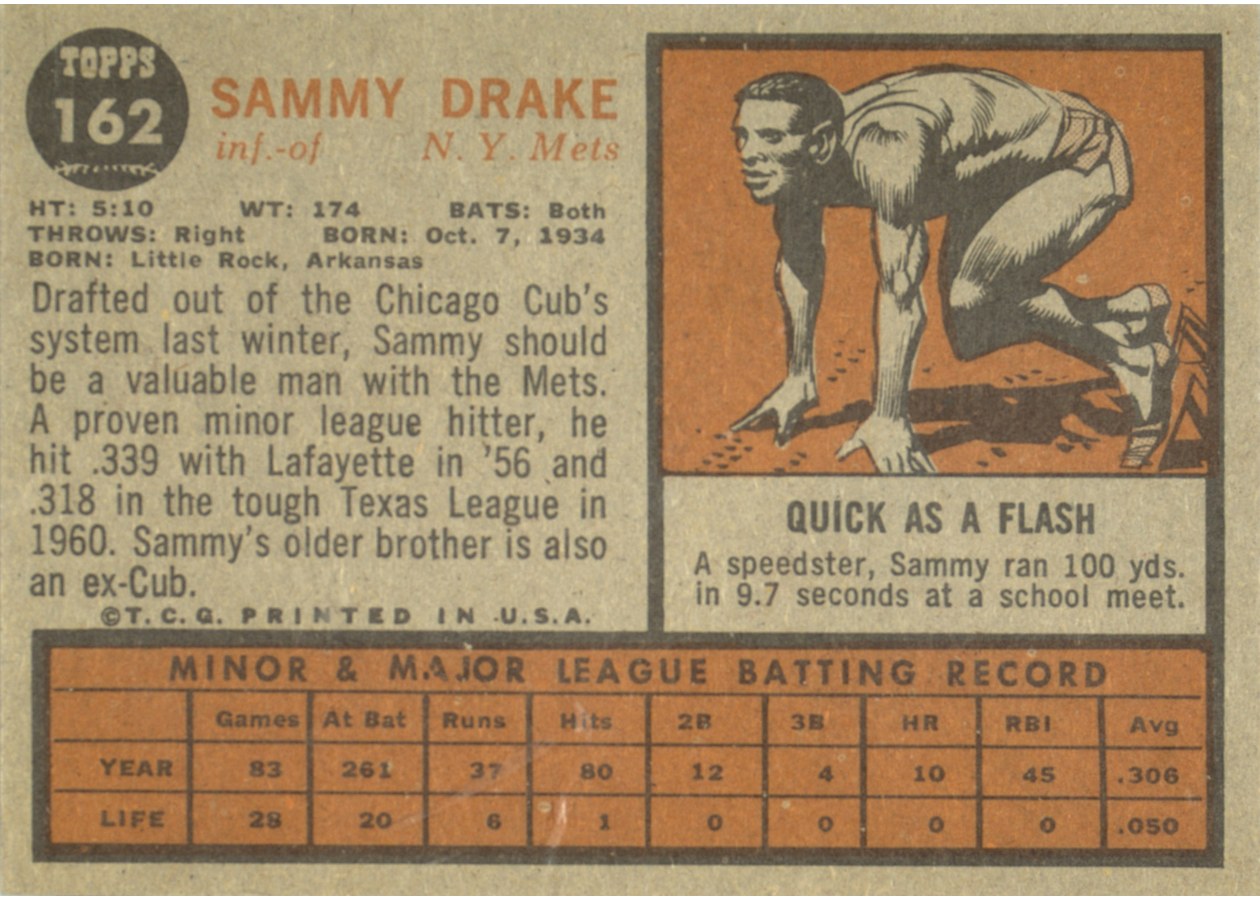 1962 Topps #162 Sammy Drake card back