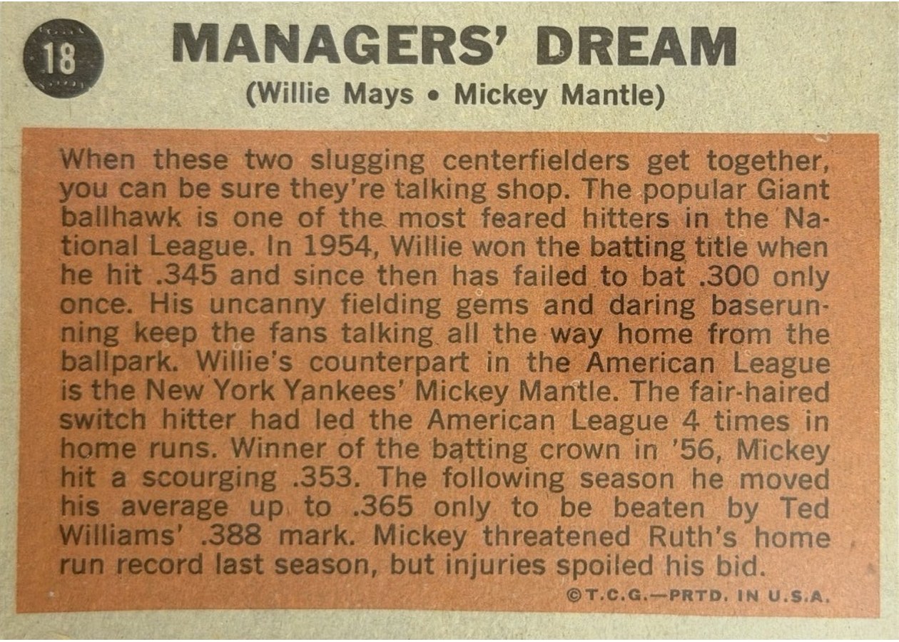 1962 Topps #18 Managers' Dream card back