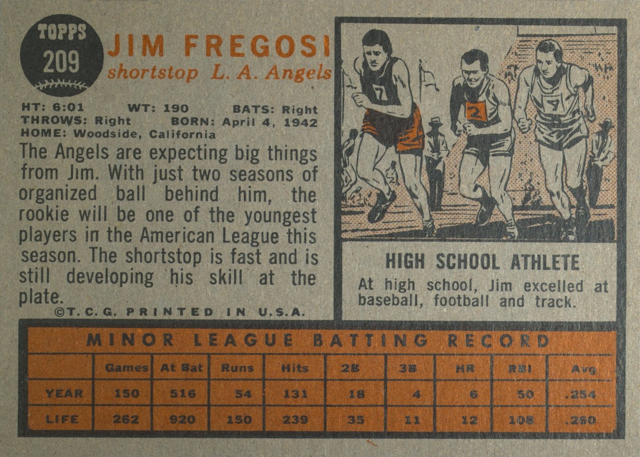 1962 Topps #209 Jim Fregosi card back