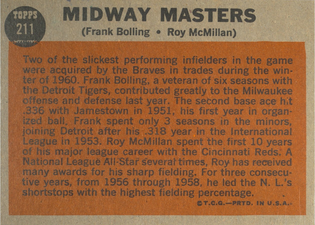 1962 Topps #211 Midway Masters card back