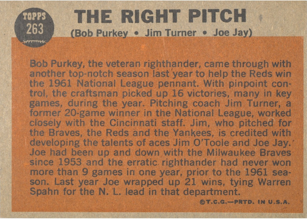 1962 Topps #263 The Right Pitch card back