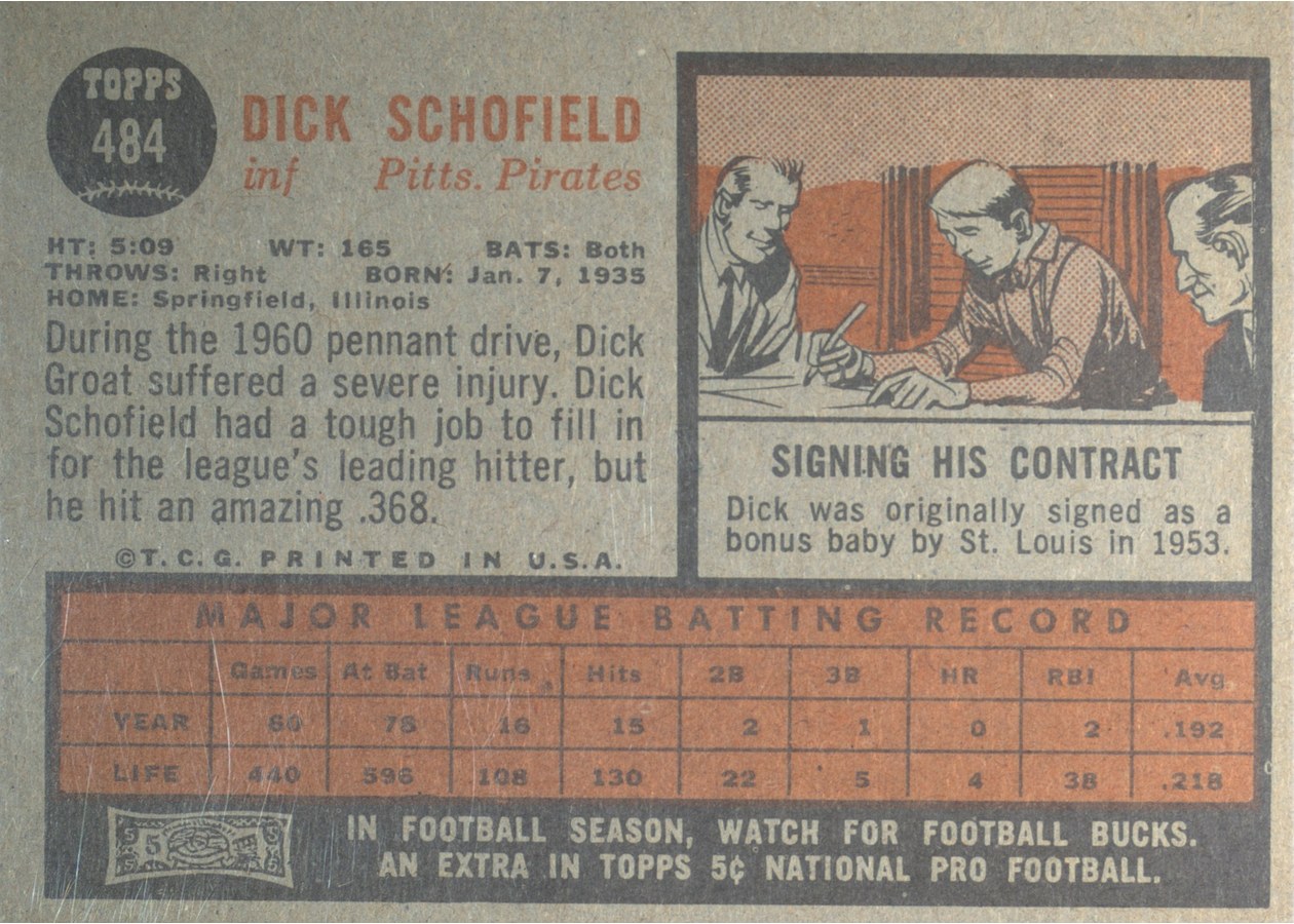 1962 Topps #484 Dick Schofield card back