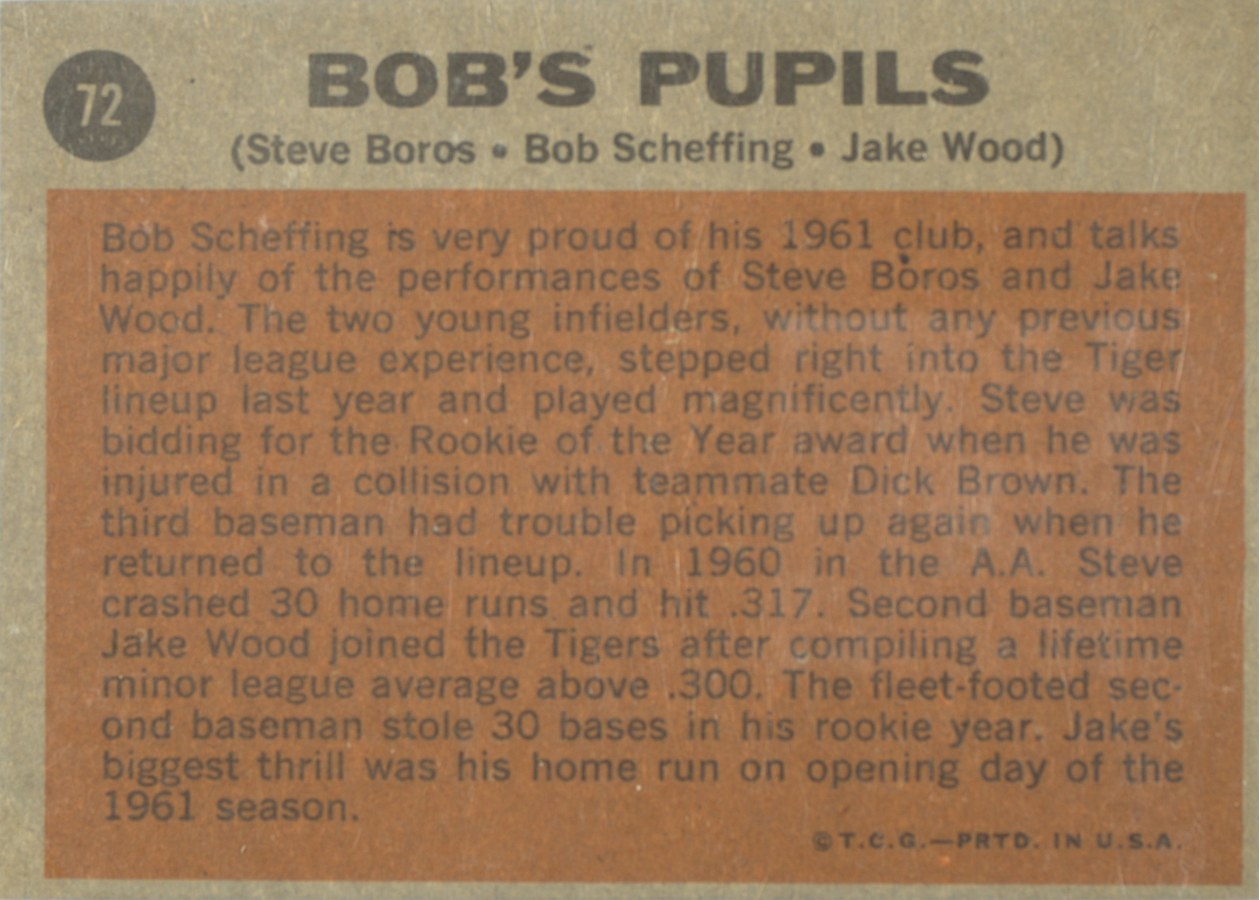 1962 Topps #72 Bob's Pupils card back