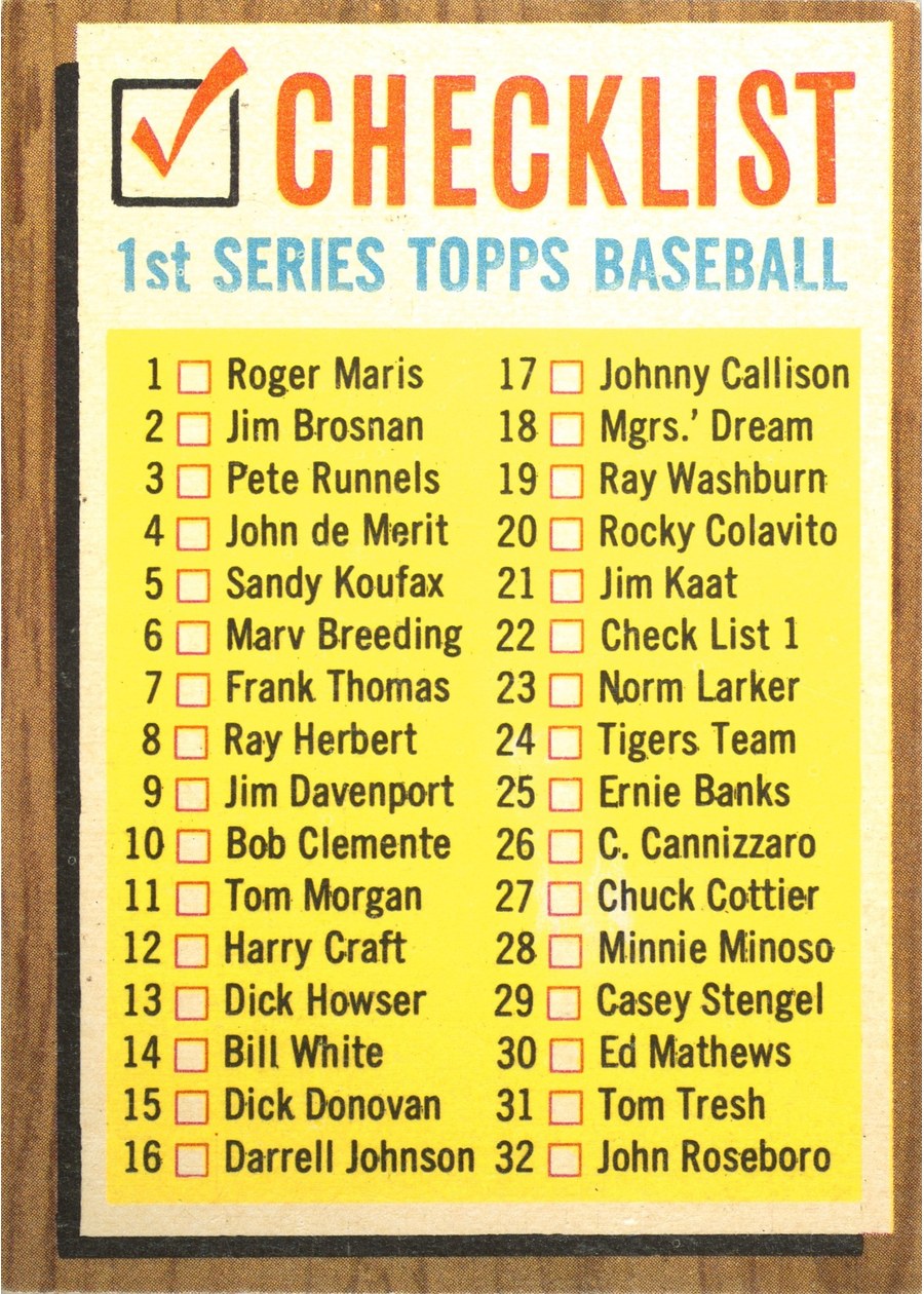 1962 Topps #22 Checklist 1-88