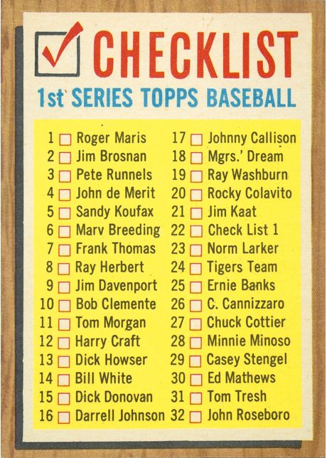 1962 Topps #22 Checklist 1-88 - 22b - #121-176 On Back (front)
