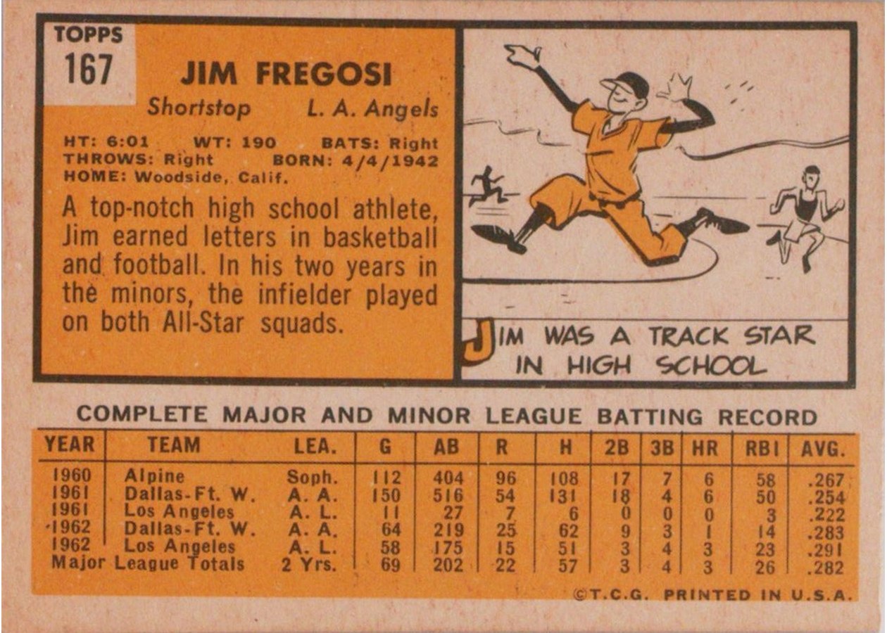 1963 Topps #167 Jim Fregosi card back