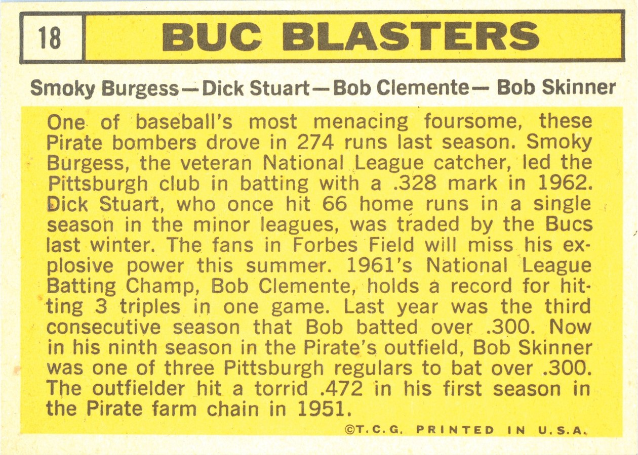 1963 Topps #18 Buc Blasters card back