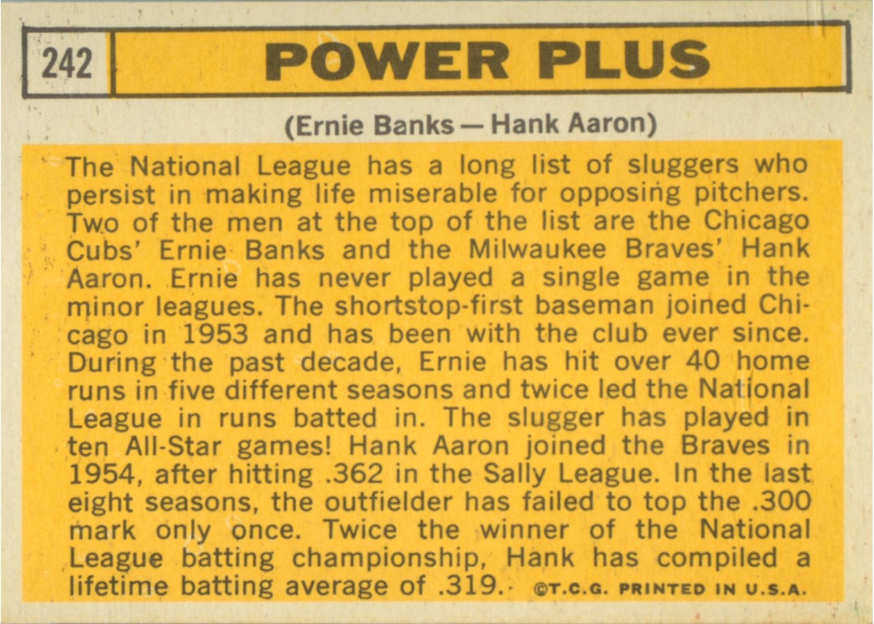 1963 Topps #242 Power Plus card back