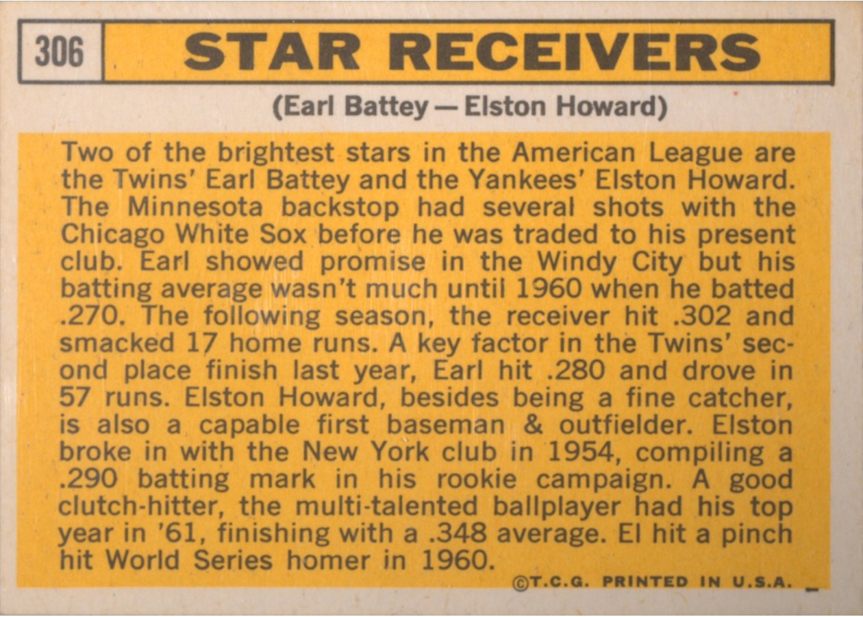 1963 Topps #306 Star Receivers card back