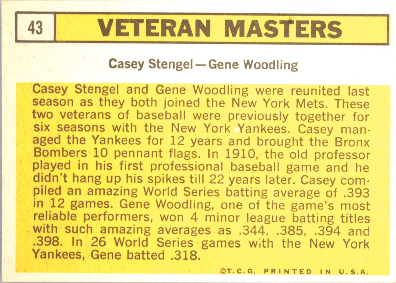 1963 Topps #43 Veteran Masters card back