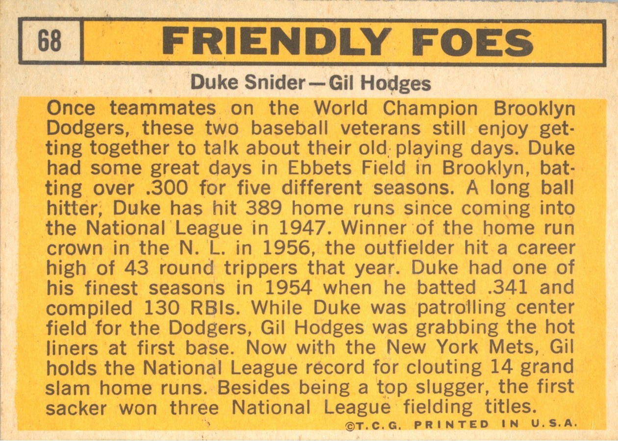 1963 Topps #68 Friendly Foes card back