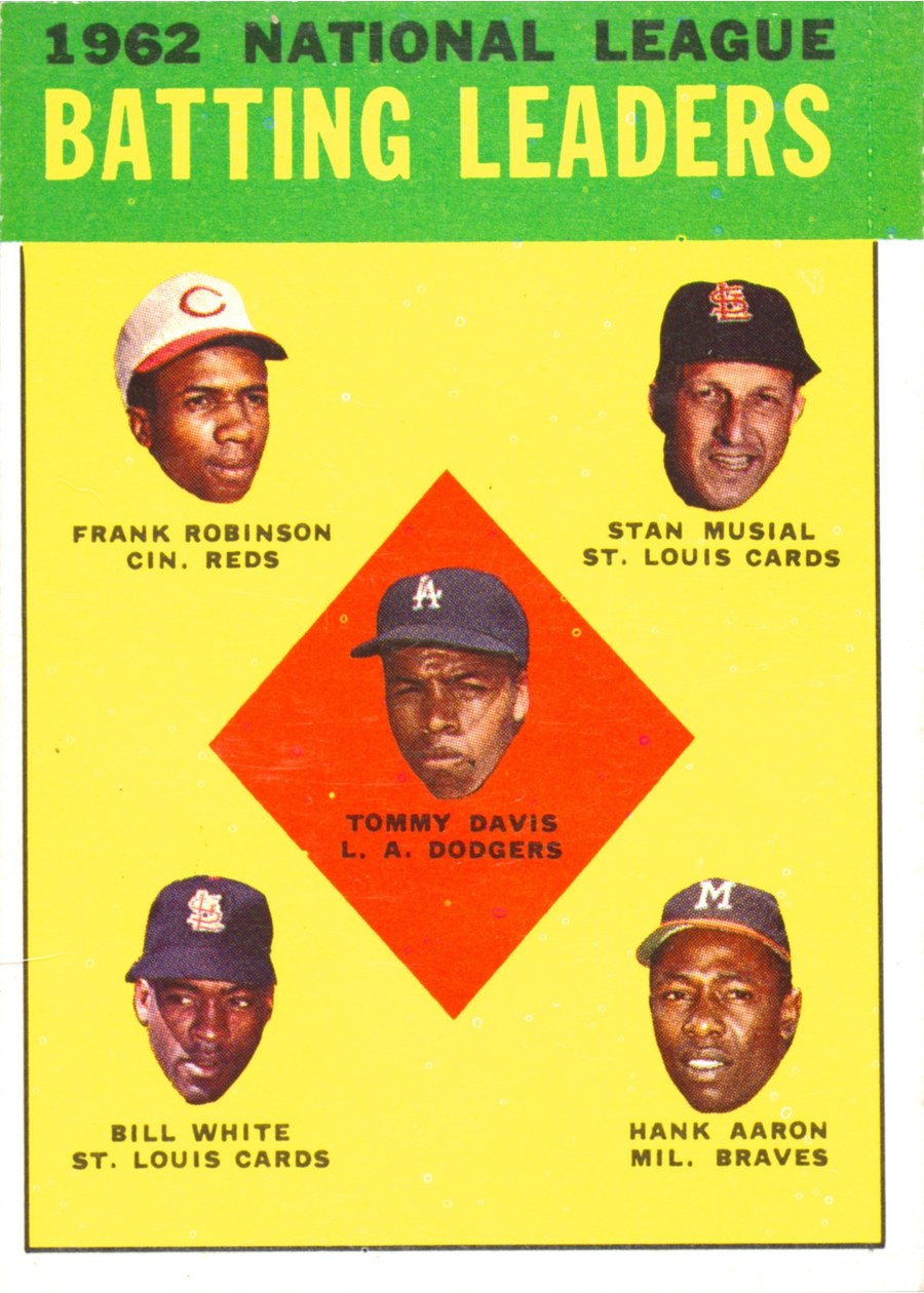 1963 Topps #1 1962 National League Batting Leaders, Los Angeles Dodgers / Cincinnati Reds / St. Louis Cardinals / Milwaukee Braves