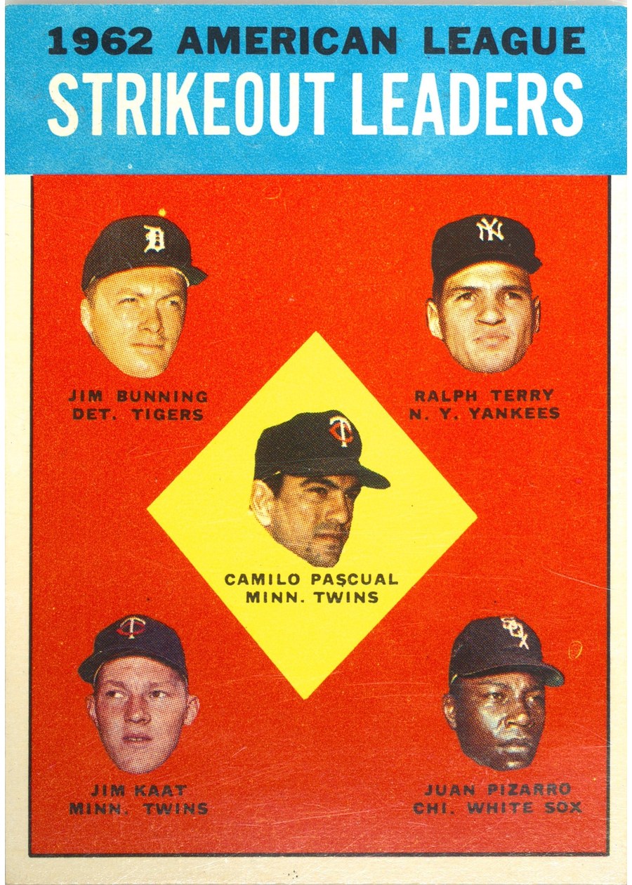 1963 Topps #10 1962 American League Strikeout Leaders, Minnesota Twins / Detroit Tigers / New York Yankees / Chicago White Sox