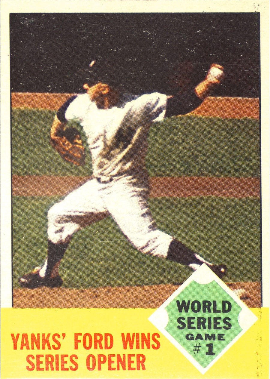 1963 Topps #142 World Series Game #1 - Yanks' Ford Wins Series Opener, New York Yankees