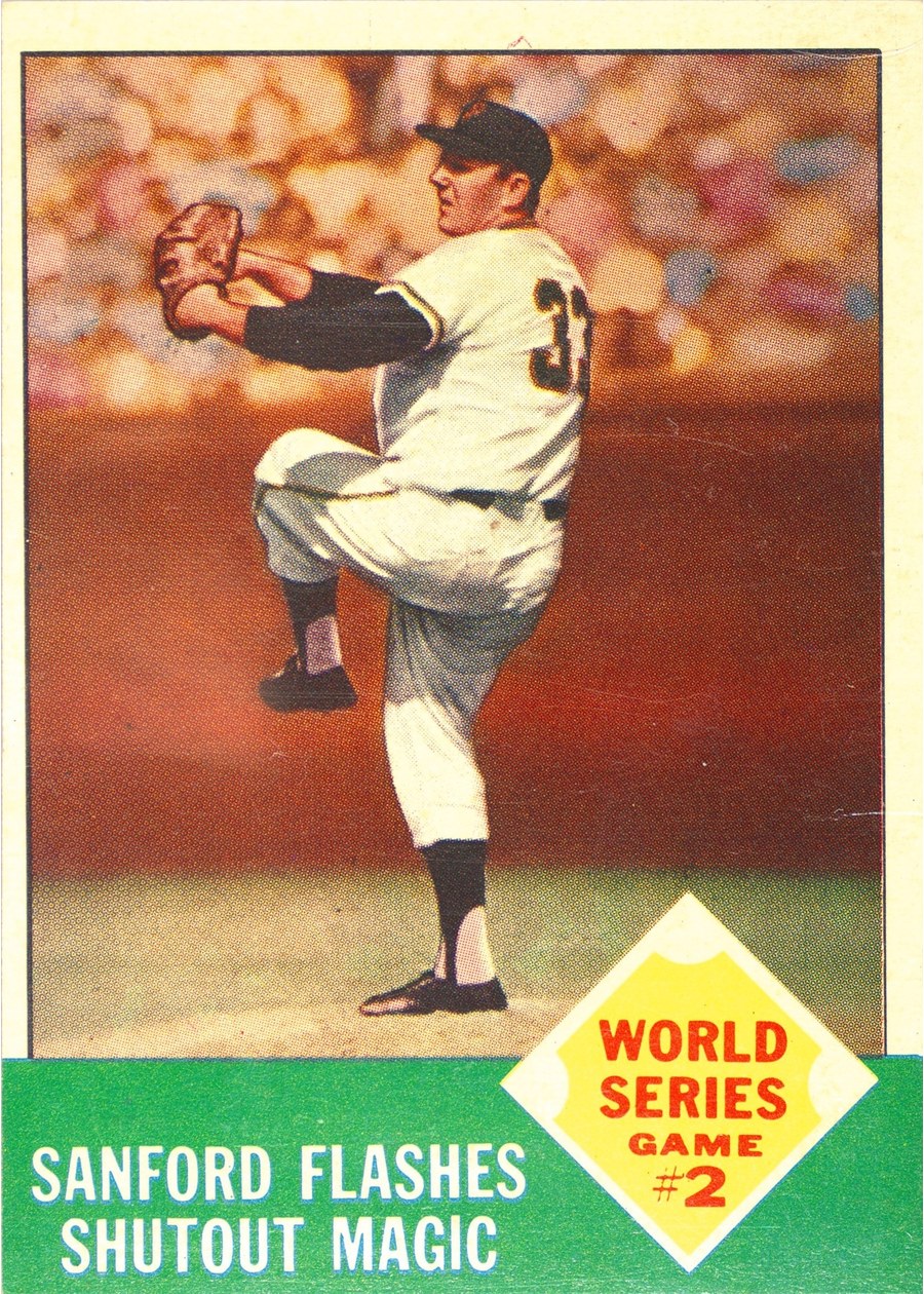 1963 Topps #143 World Series Game #2 - Sanford Flashes Shutout Magic, San Francisco Giants