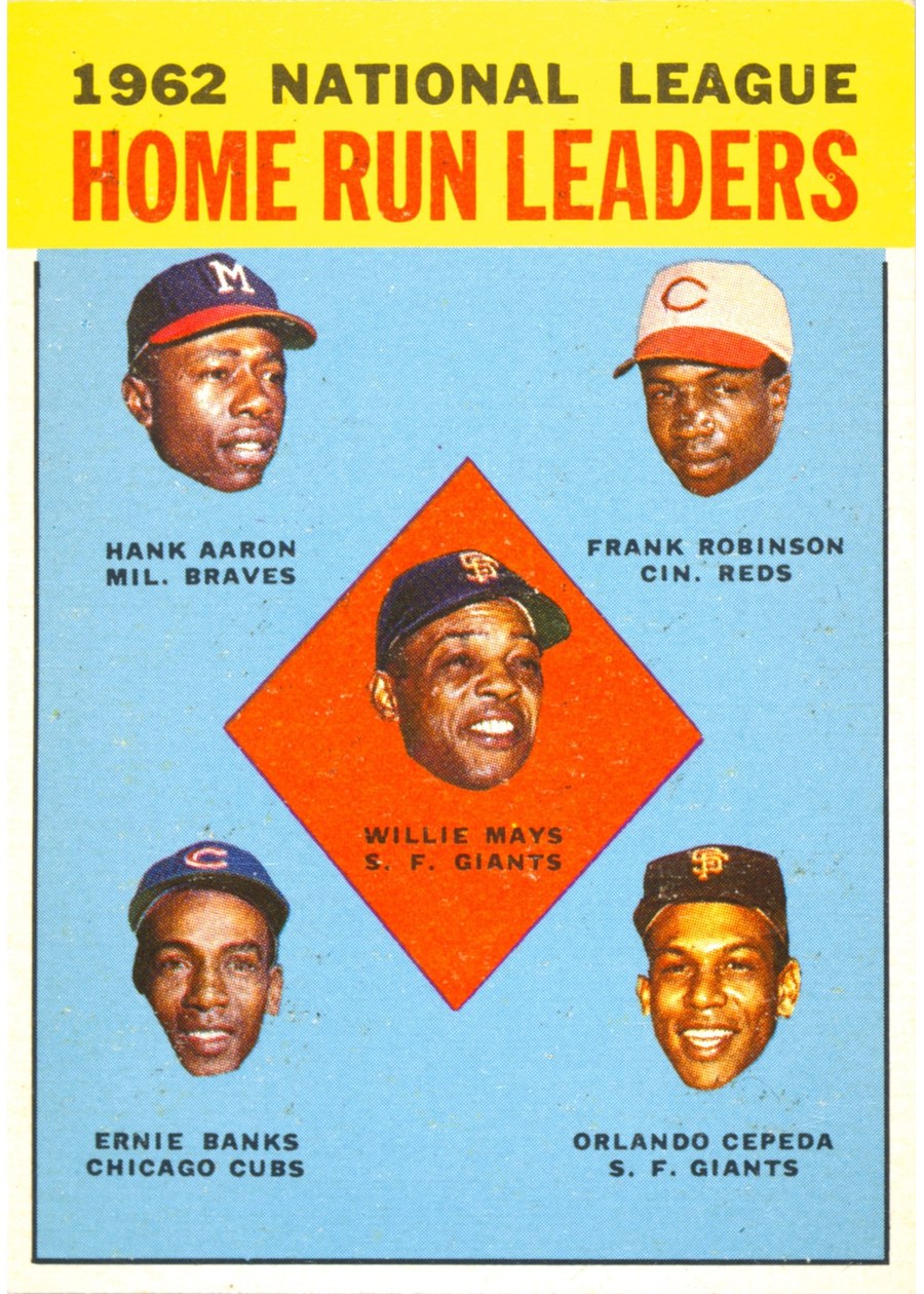 1963 Topps #3 1962 National League Home Run Leaders, San Francisco Giants / Milwaukee Braves / Cincinnati Reds / Chicago Cubs