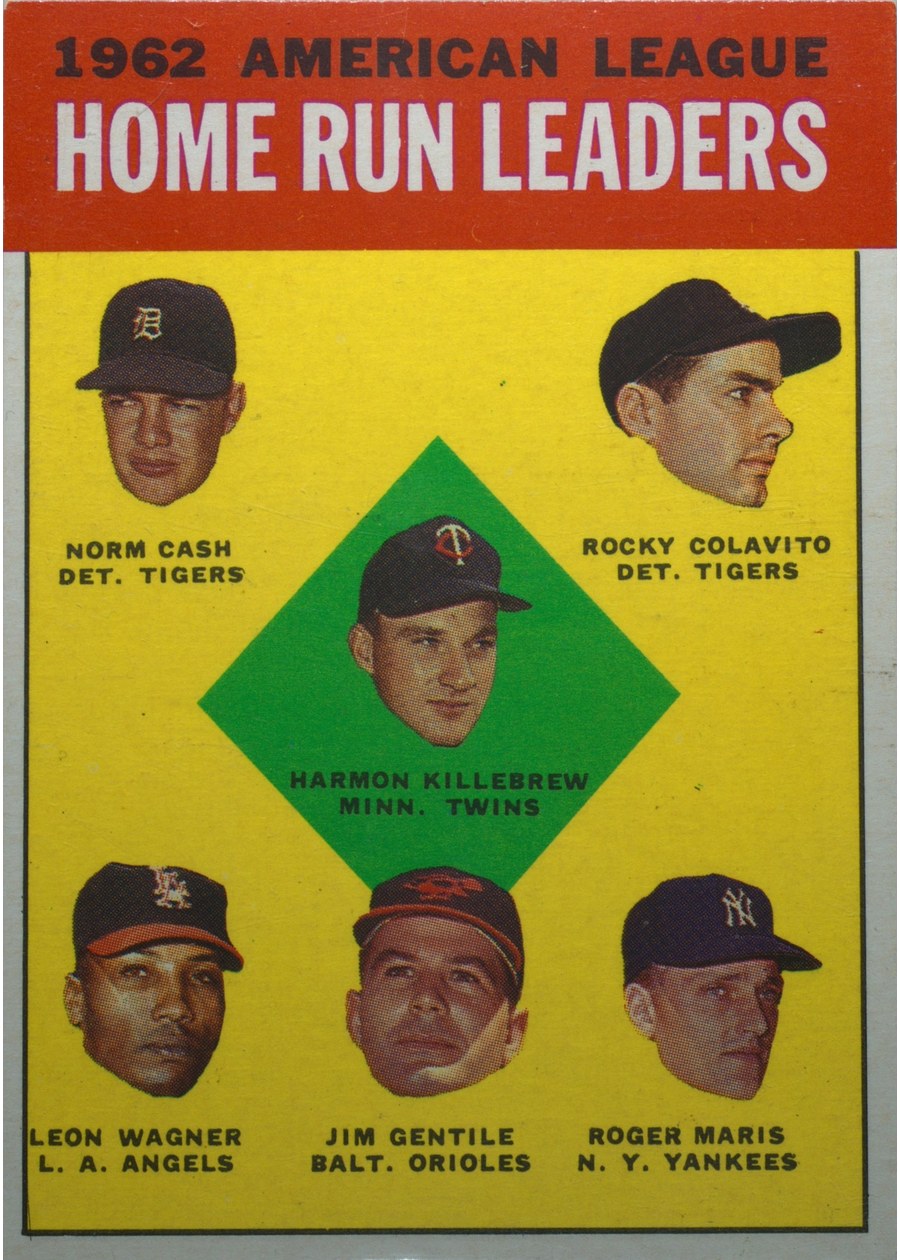 1963 Topps #4 1962 American League Home Run Leaders, Minnesota Twins / Detroit Tigers / Los Angeles Angels / Baltimore Orioles / New York Yankees
