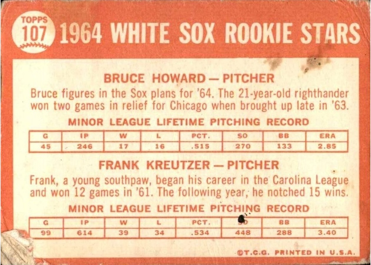 1964 Topps #107 White Sox 1964 Rookie Stars card back