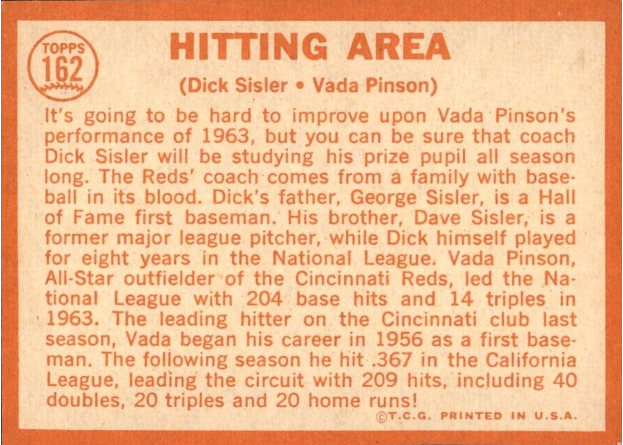 1964 Topps #162 Hitting Area card back