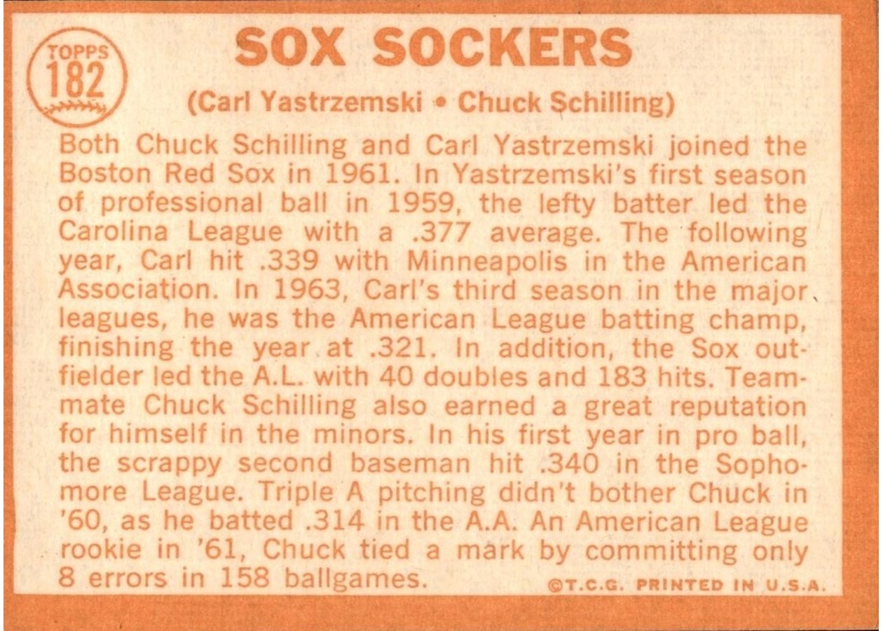 1964 Topps #182 Sox Sockers card back
