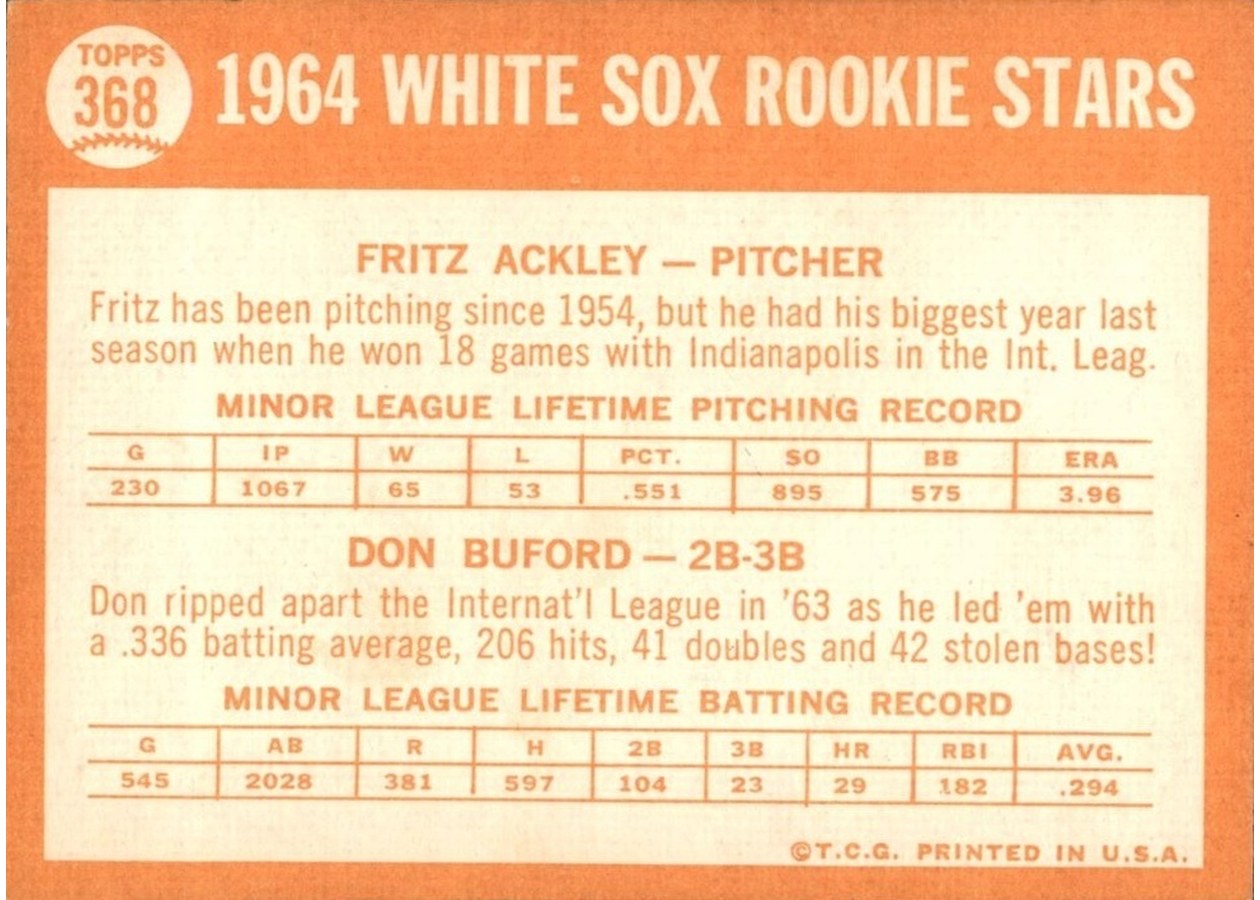 1964 Topps #368 White Sox 1964 Rookie Stars card back