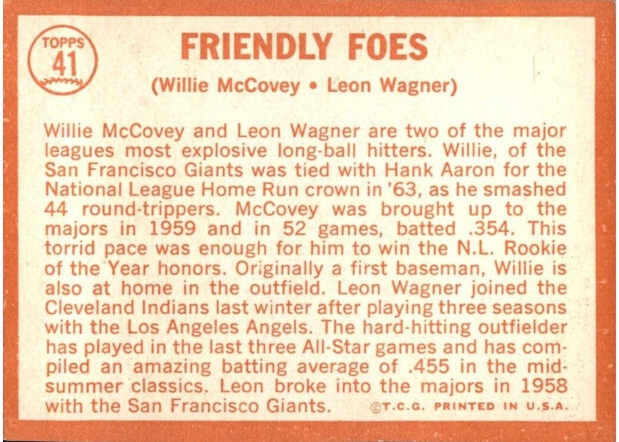1964 Topps #41 Friendly Foes card back