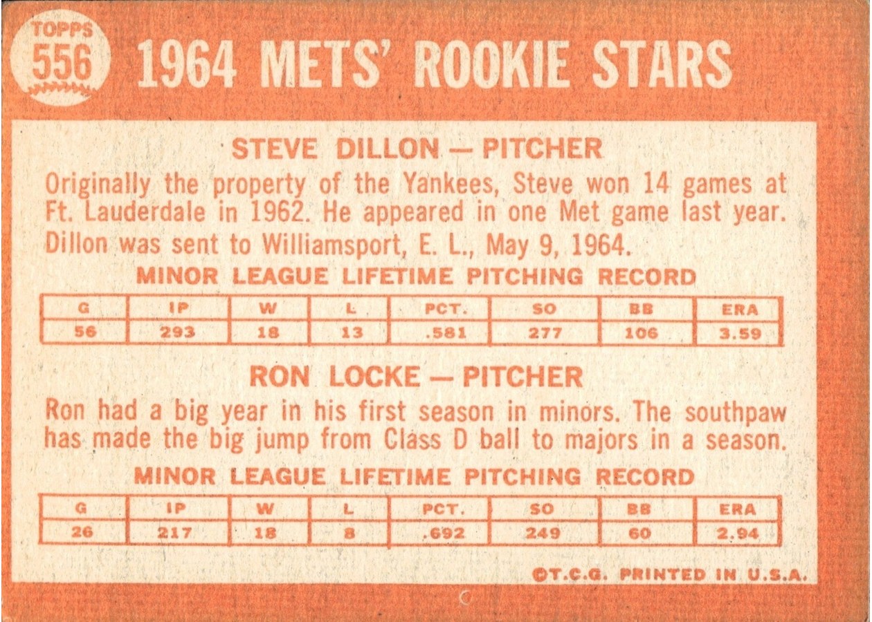 1964 Topps #556 Mets 1964 Rookie Stars card back