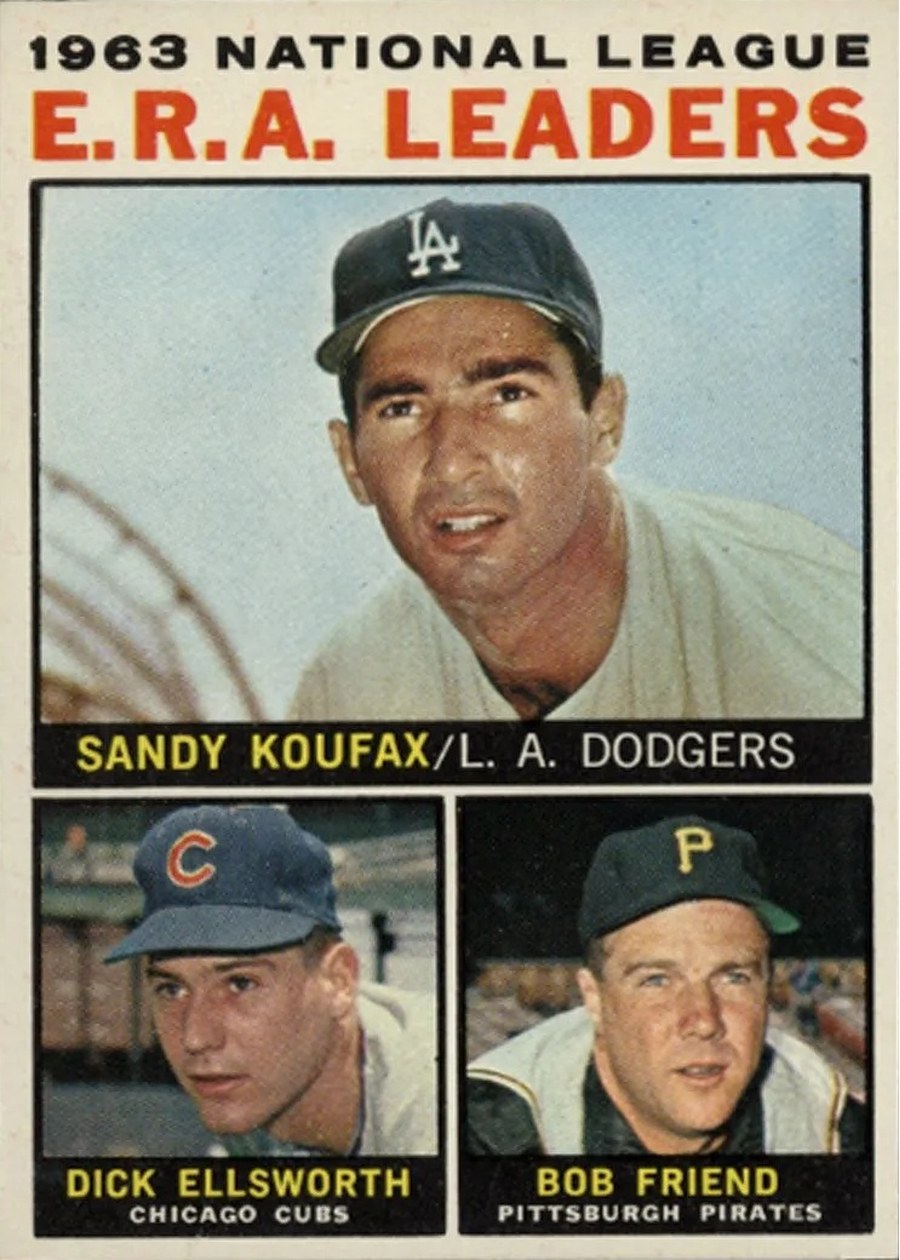 1964 Topps #1 1963 National League E.R.A. Leaders, Los Angeles Dodgers / Chicago Cubs / Pittsburgh Pirates