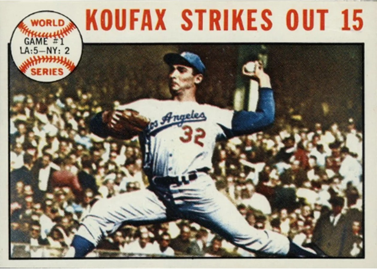 1964 Topps #136 World Series Game #1 - Koufax Strikes Out 15, Los Angeles Dodgers
