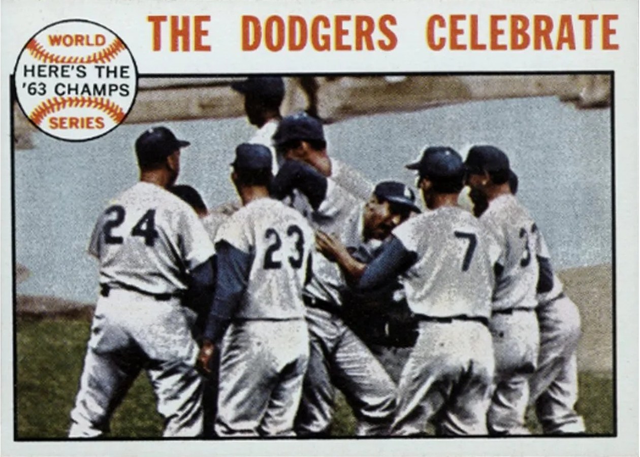 1964 Topps #140 1963 World Series - The Dodgers Celebrate, Los Angeles Dodgers