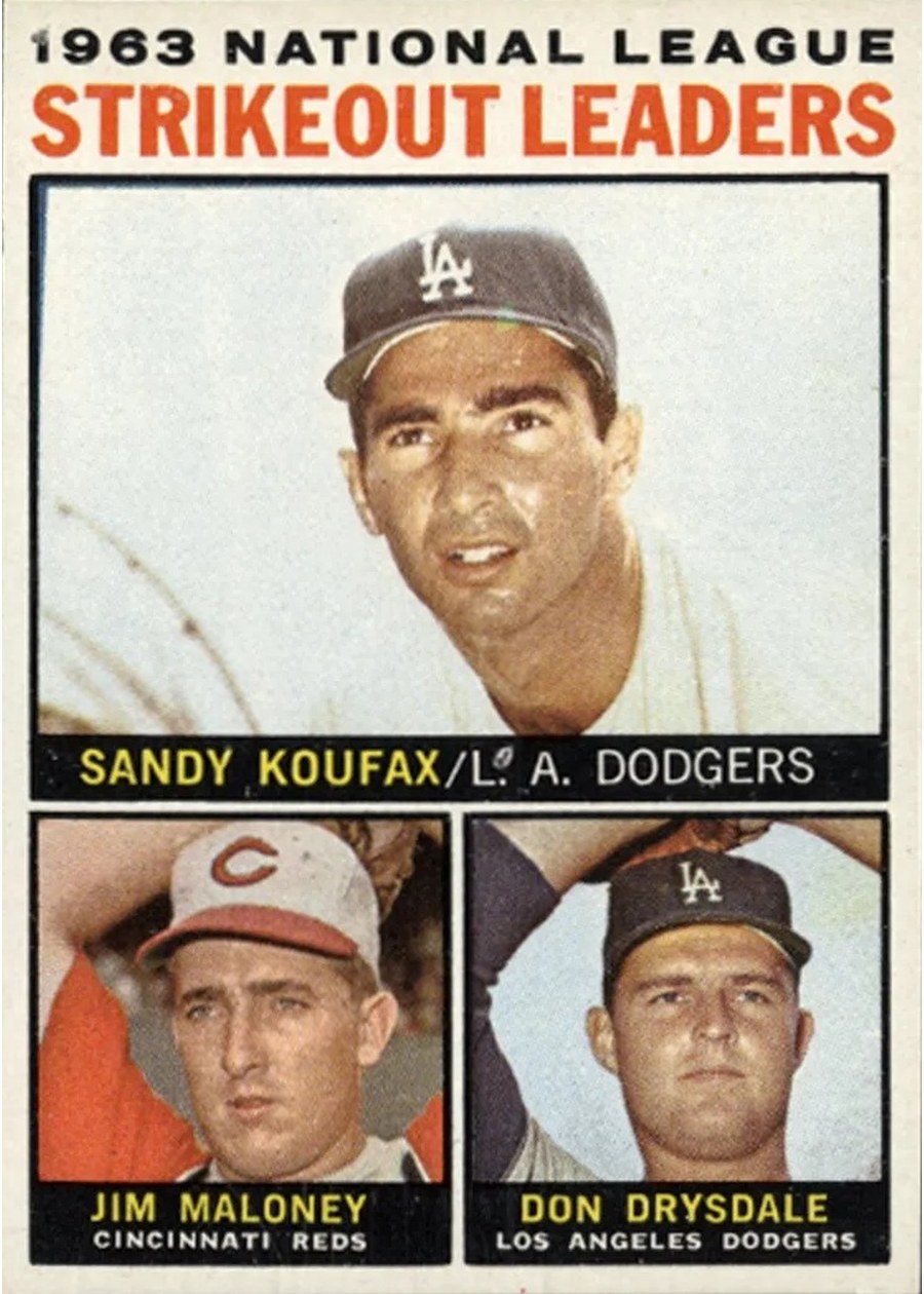1964 Topps #5 1963 National League Strikeout Leaders, Los Angeles Dodgers / Cincinnati Reds