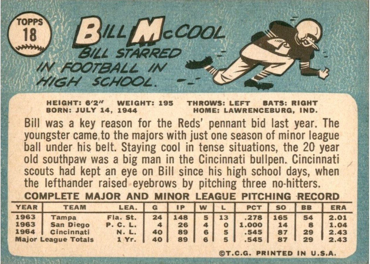 1965 Topps #18 Bill McCool card back