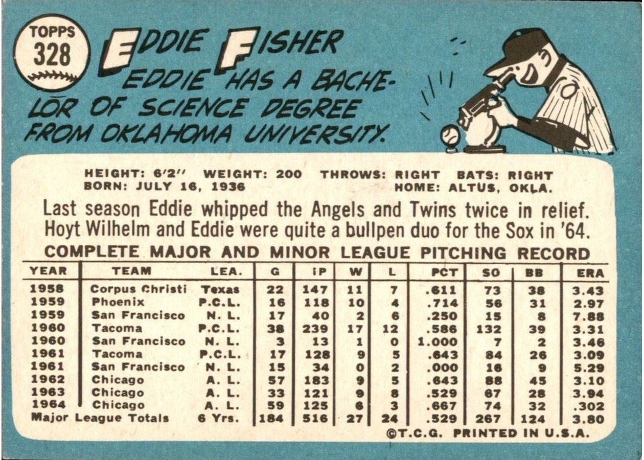 1965 Topps #328 Eddie Fisher card back