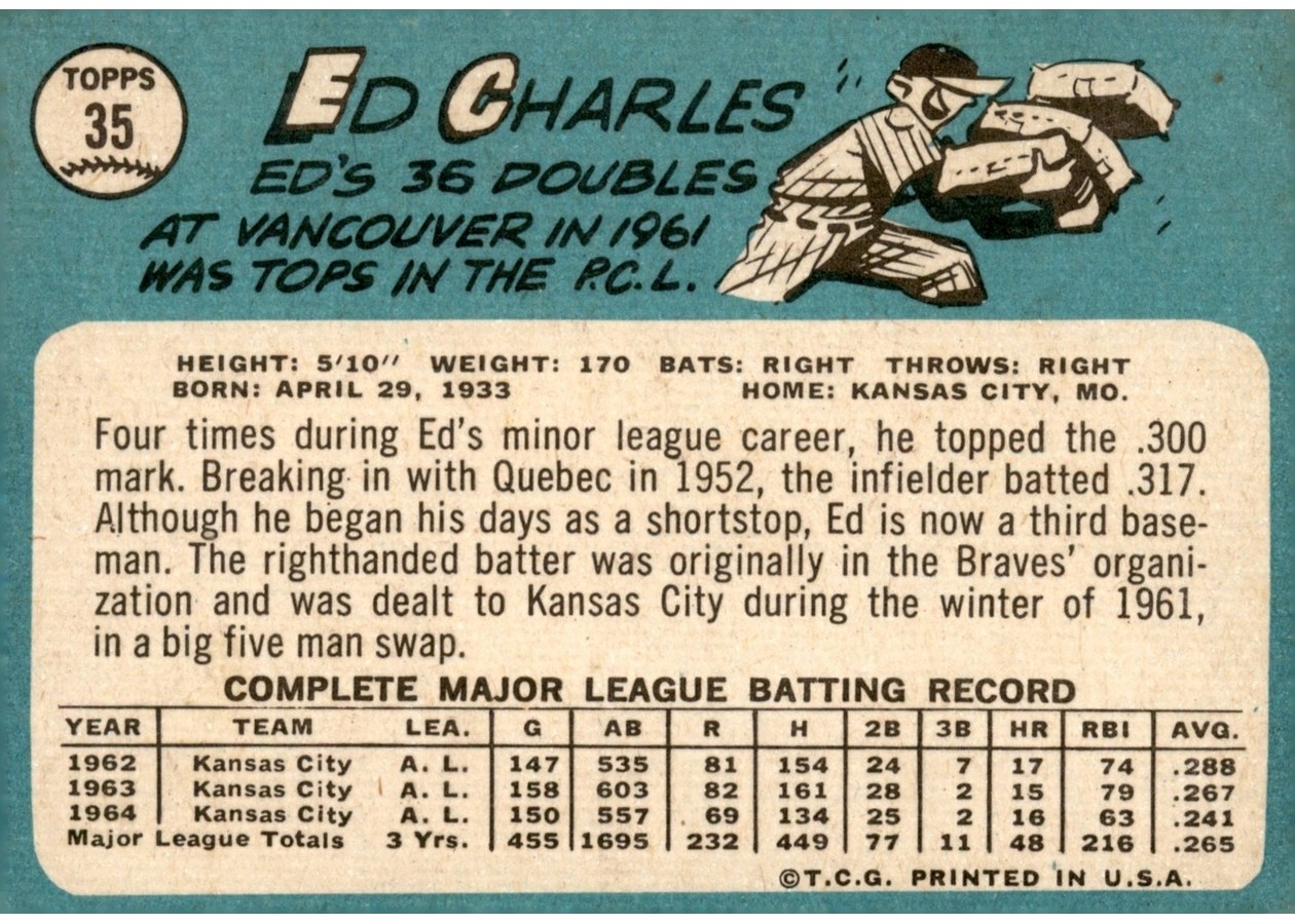 1965 Topps #35 Ed Charles card back