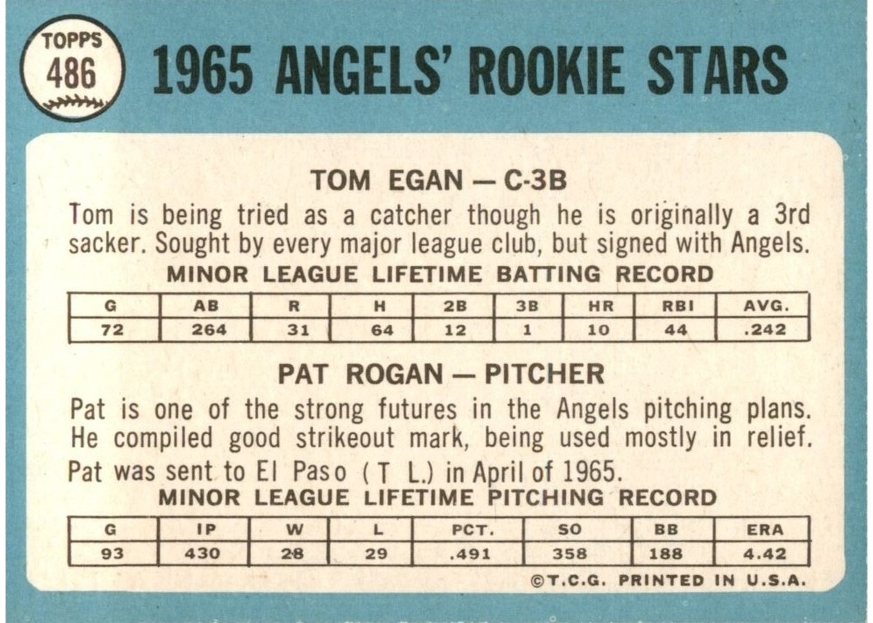 1965 Topps #486 Angels 1965 Rookie Stars card back