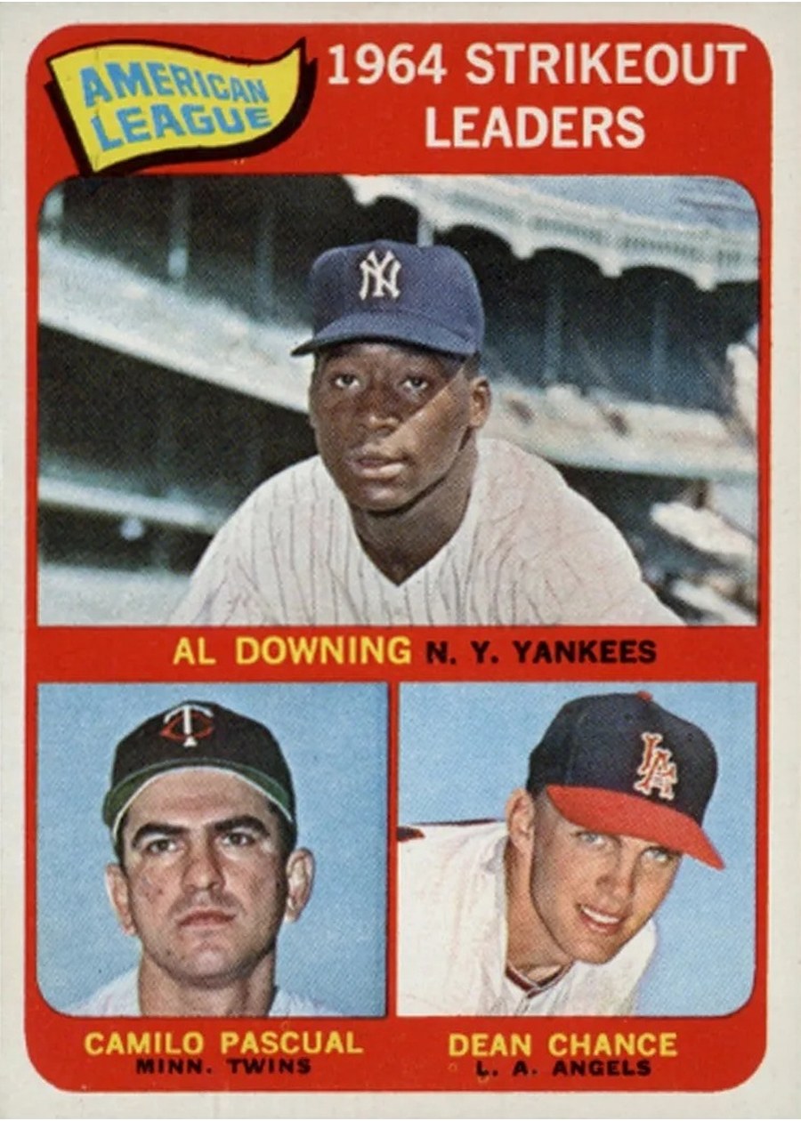 1965 Topps #11 American League 1964 Strikeout Leaders, New York Yankees / Minnesota Twins / Los Angeles Angels