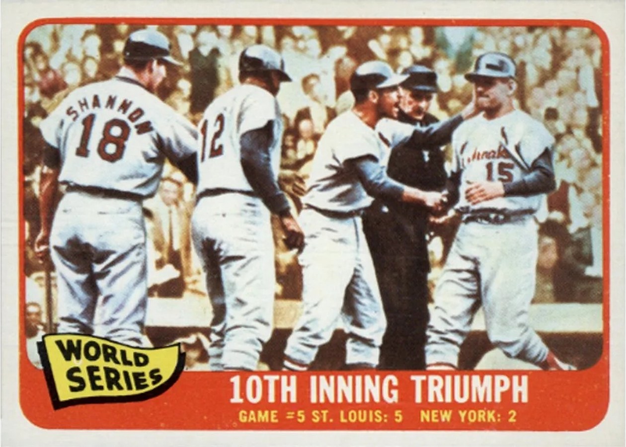 1965 Topps #136 World Series Game #5 - 10th Inning Triumph, St. Louis Cardinals