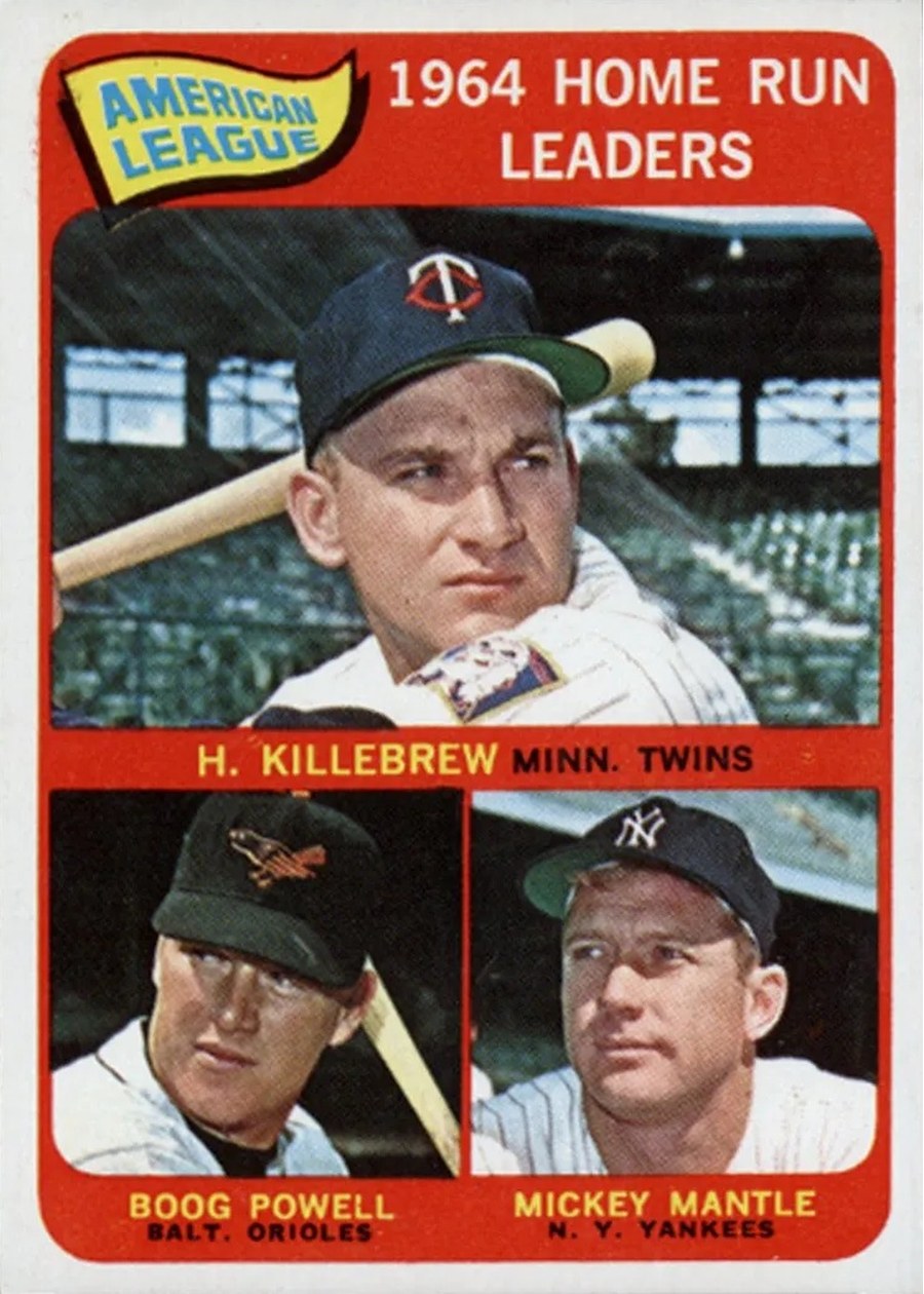 1965 Topps #3 American League 1964 Home Run Leaders, Minnesota Twins / Baltimore Orioles / New York Yankees