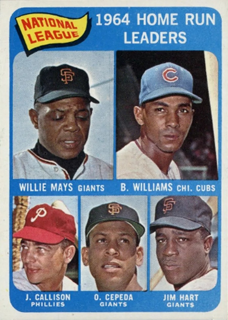1965 Topps #4 National League 1964 Home Run Leaders, San Francisco Giants / Chicago Cubs / Philadelphia Phillies