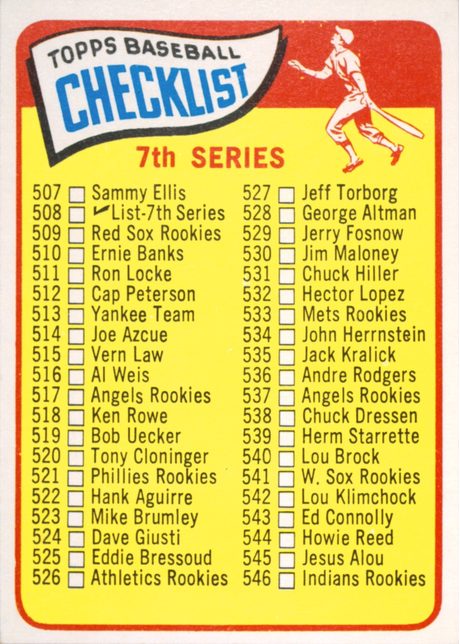 1965 Topps #508 7th Series Checklist: 507-598 - 508b - Small Print On Front